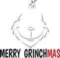 Grinch outline with MERRY GRINCHMAS lettering, grinch smile, silhouette